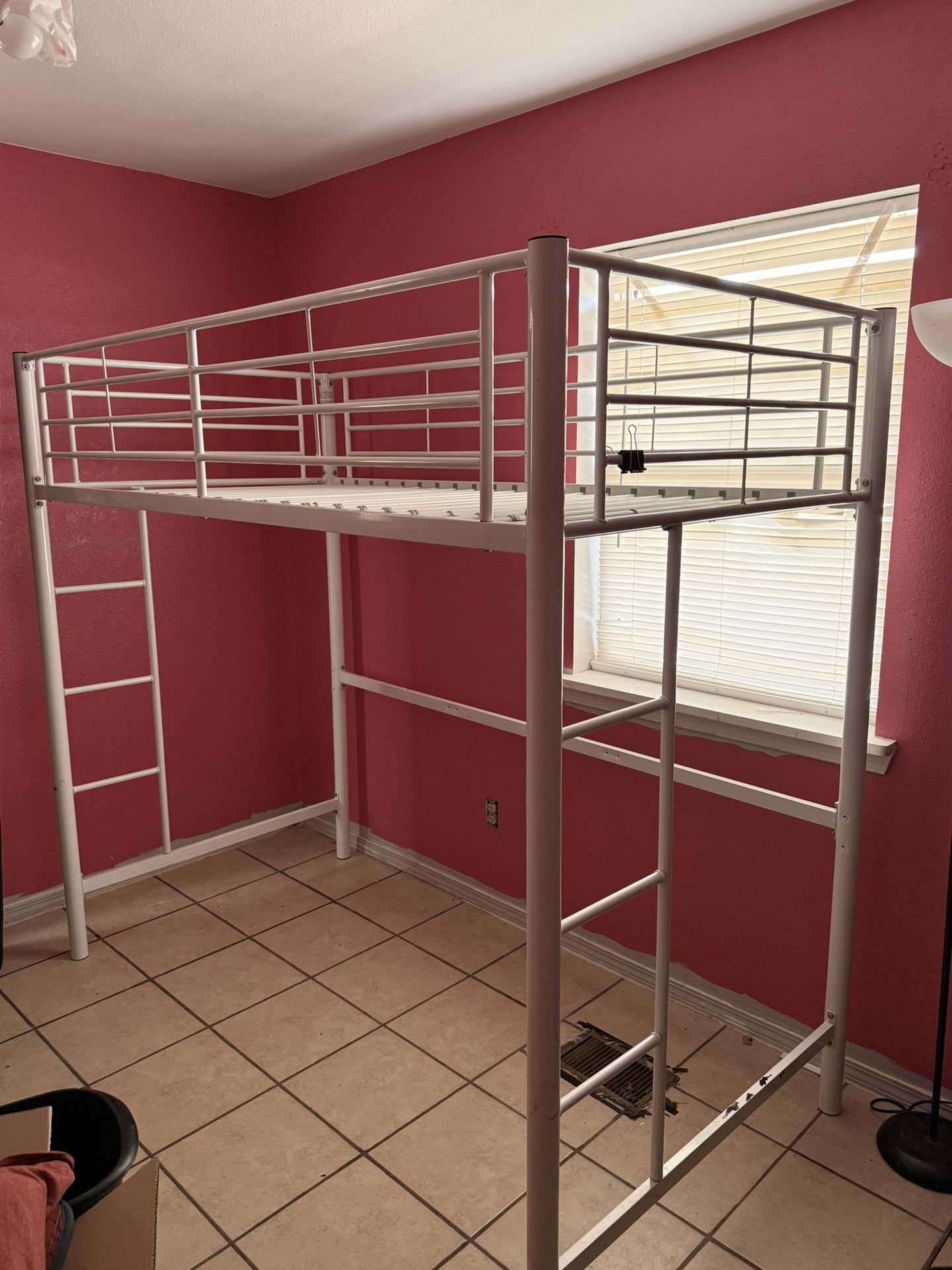 White Metal Frame Bunk Bed With Study Area
