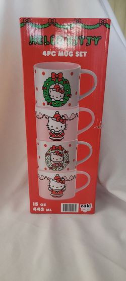 BRAND NEW SET OF 4 CHRISTMAS HELLO KITTY MUGS STACKABLE