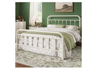 14 Inches Queen Size Metal Platform Bed Frame with Victorian Style Iron-Art Headboard