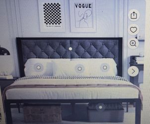 Queen Bed Frame with Linen Upholstery