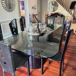 Large Unique Glass Dining Room Table With Chairs! 