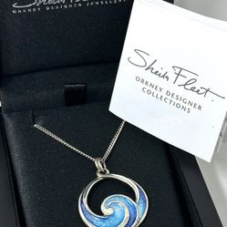 Sheila Fleet Sterling Silver 925 Pentland Pendant 18" Necklace in Peacock Enamel
