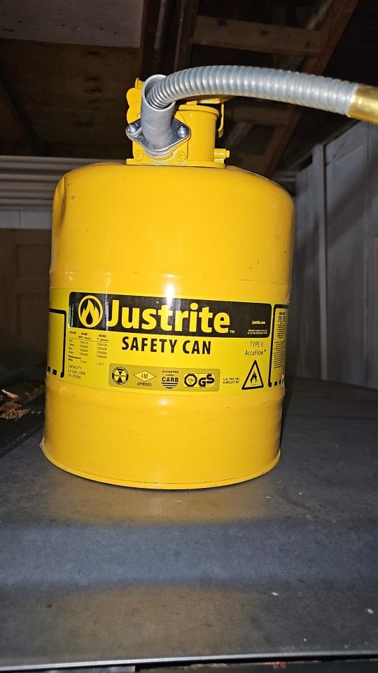 Justrite 5 Gallon, 1" Metal Hose, Steel Safety Can for Diesel