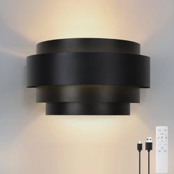 Black 1 Pack Wireless Wall Scone, Battery Operated 3000K Warm White Dimmable Rechargeable Wall Light