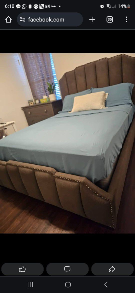 Unisex Queen Size Upholstered bed W/ mattress