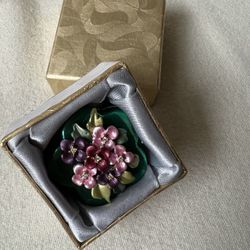 Red Enamel Floral Flower Trinket Pill Box with Magnetic Closure