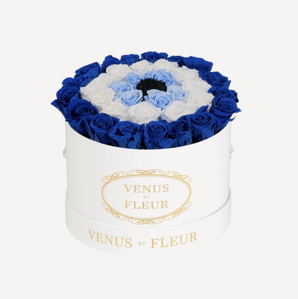 Venus Et Fleur - Forever Roses - Evil Eye Blue In White Container Medium