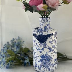 Decoupage Glass Bottle Faux China While And Blue