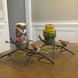 2 Mixed Metals Bird Nest On Branch Tea Light Candle Holder 11.5*4.5”