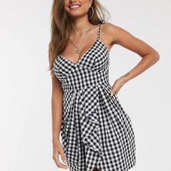 ASOS DESIGN wrap mini sundress with twist detail in gingham