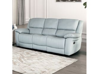 Glarus Powder Blue Leather Match Reclining Sofa