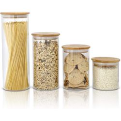 Glass Food Storage Containers with Lids by Gourmet Kitchen-Set of 4 Kitchen Canisters-Big and Small Airtight Food Jar for Pantry