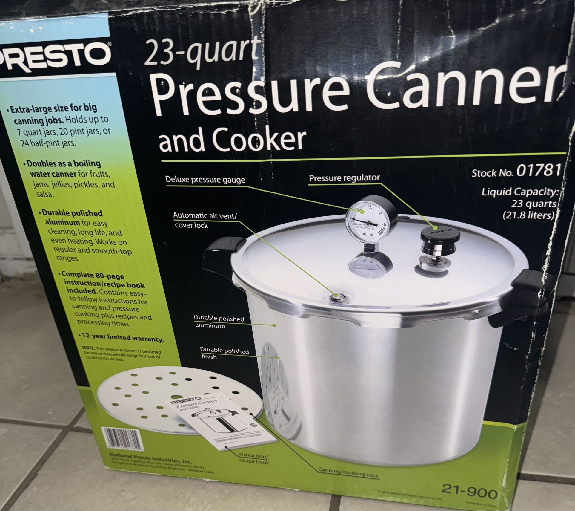 Presto Large Pressure Cooker 23 Quart W/Trivet 409A 0178107