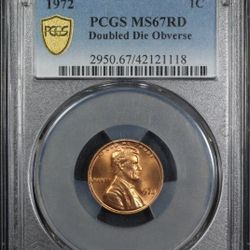 1972 Doubled Die Obverse DDO Die#1 Lincoln Memorial Cent 1C PCGS MS 67 RD RED