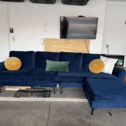 Blue Velvet Worbley L-shaped Couch
