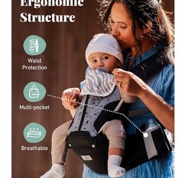 Ergonomic infant baby carrier gray and black with waist protector