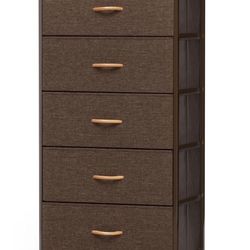 Brown 5 Drawer Vertical Dresser Storage Tower Chest