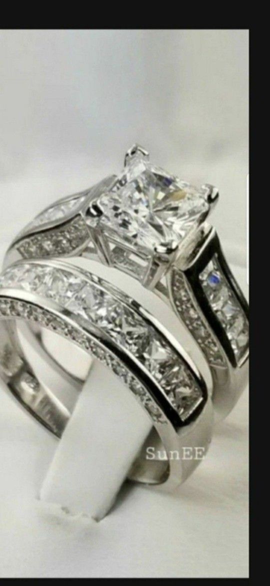 ❤Womens Wedding Engagement Ring Set Princess White Cz 925 Sterling Silver Sz 5-10❤