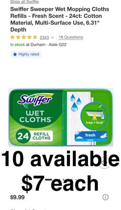 Swiffer Sweeper Wet Mopping Cloths Refills - Fresh Scent - 24ct: Cotton Material, Multi-Surface Use, 6.31" Depth