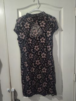 Japanese style open backed black floral lace dress