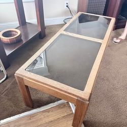 Oak Coffee Table with Smoked Glass Inserts