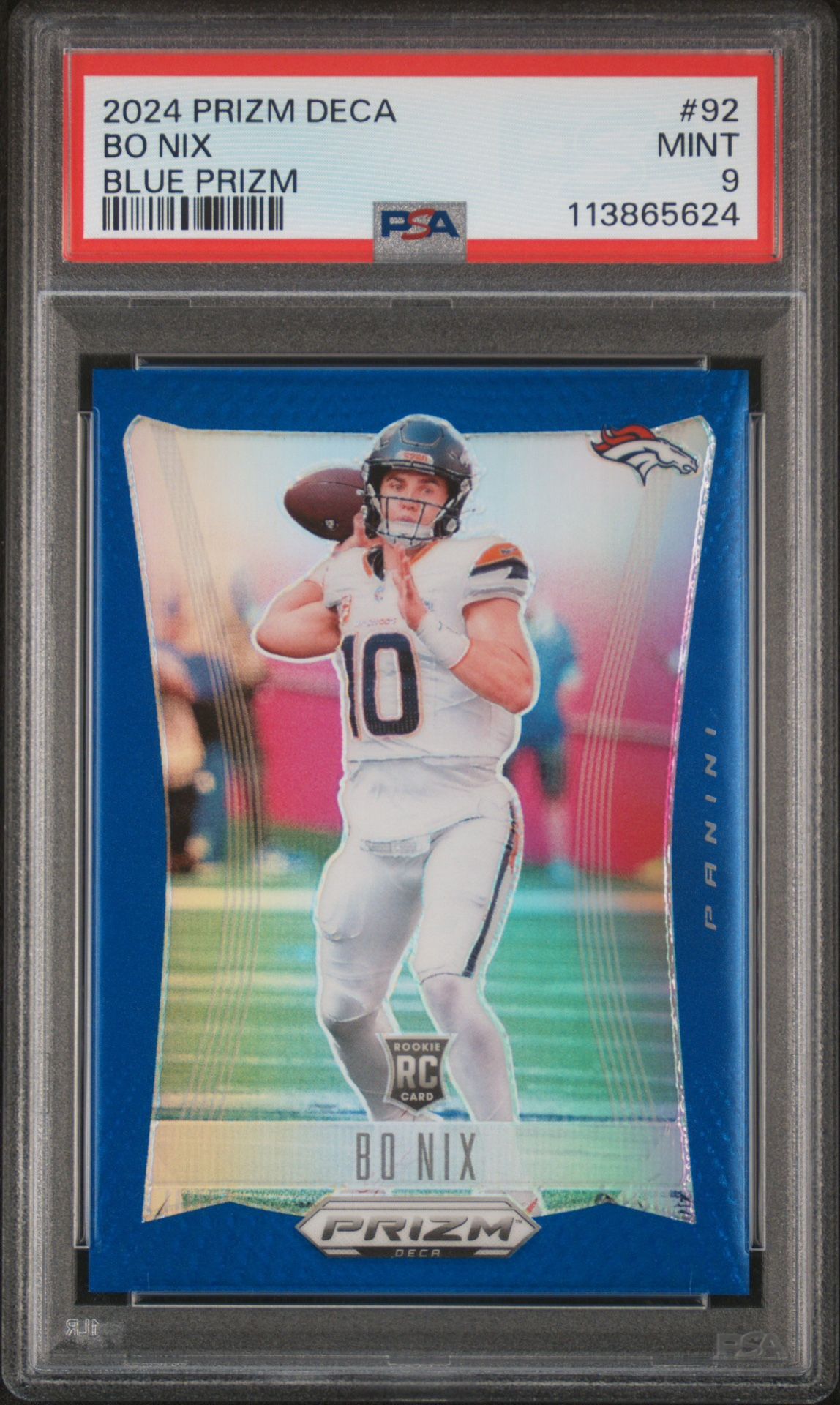 2024 Prizm Deca Bo Nix Blue Prizm #92 PSA 9 Denver Broncos
