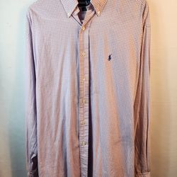 Ralph Lauren Mens Size Large Pink w/ Blue Polo Pony Shirt. Good condition, awesome color combination and design. Pit to Pit/ Chest (26" inches) x2 (52