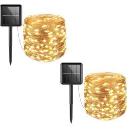 New Outdoor Solar String Lights, 2 Pack 33 Feet 100 Led Solar Powered String Lights Outdoor Waterproof, 8 Modes Solar Powered Fairy Lights, Copper Dec