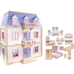 ONLY $85: Melissa & Doug Wooden Multi-Level Dollhouse Wooden Multi-Story Pretend Play Dollhouse