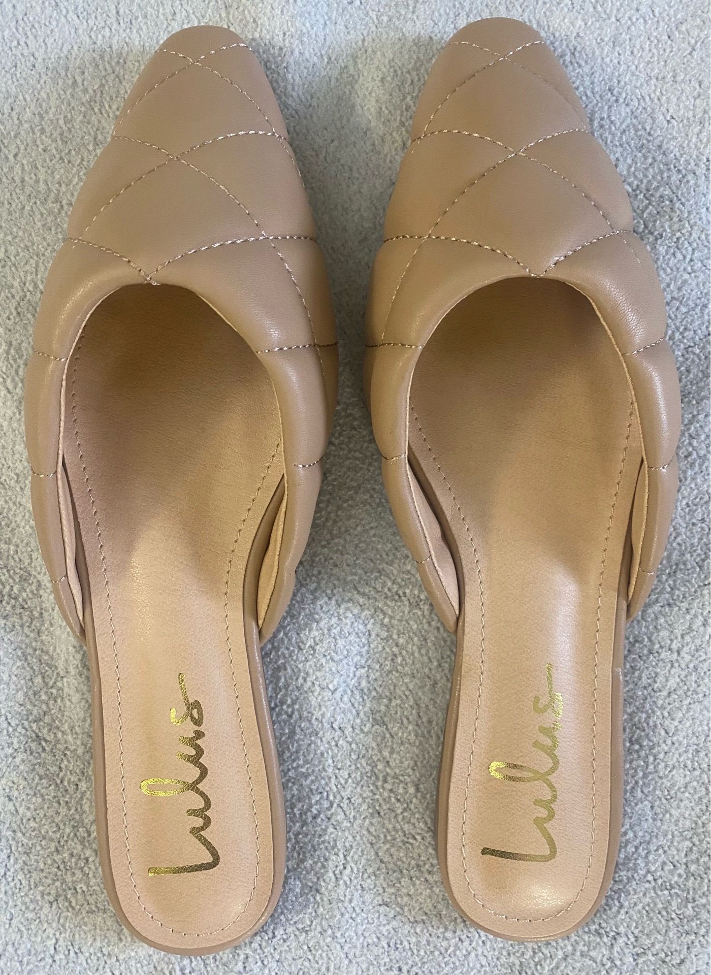 NEW Lulus Nude/Beige Quilted Pointed-Toe Mule Flats - Size 8