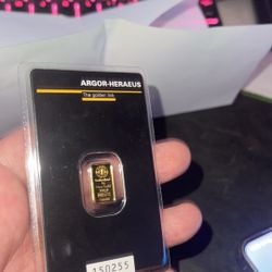 1 Gram Gold Bar Kinebar AHSA Argor-Heraeus
