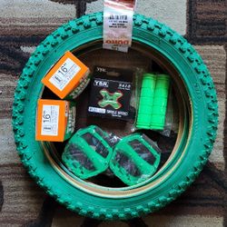 NEW Bicycle Bmx Jr Parts Bundle 16" Green Knobby Tread