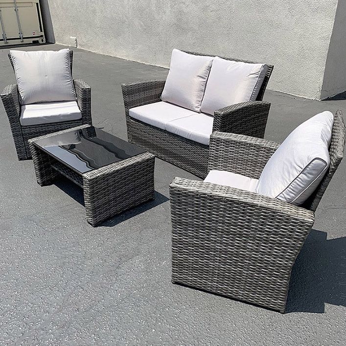 (NEW) $295 Patio 4 Piece Outdoor Wicker Furniture Rattan Set (Sofa 48x26” Chair 29x26” Table 34x20”)