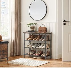 VASAGLE Shoe Rack, 4-Tier Shoe Storage Organizer for Entryway and Closet, Holds 9-12 Pairs of Shoes, 3 Fabric Shelves, Steel Frame, Industrial, Rustic