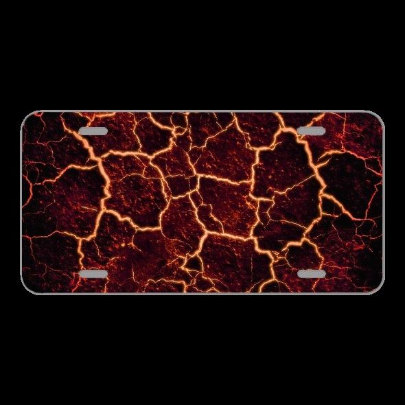 License Plare Novelty Car Front Lava Cracked Background Fire Volcano