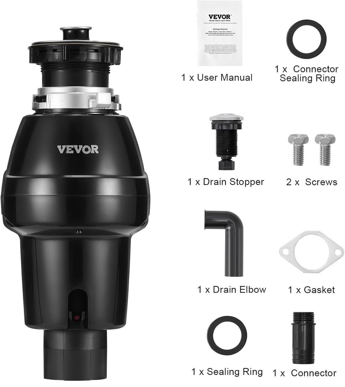 VEVOR Garbage Disposal, 3/4HP 3250RPM DC Motor, Continuous Feed Food Waste Sink Disposer, EZ Connect Food Waste Grinding System with Sound Reduction, 