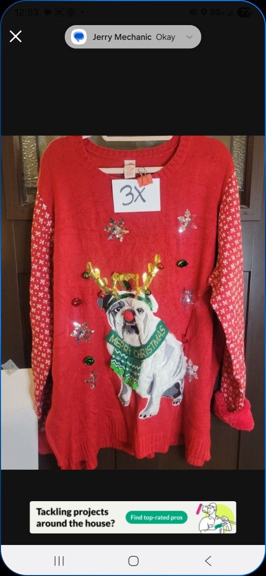 Bulldog Christmas Ugly Sweatshirt Med, Lg, 3x