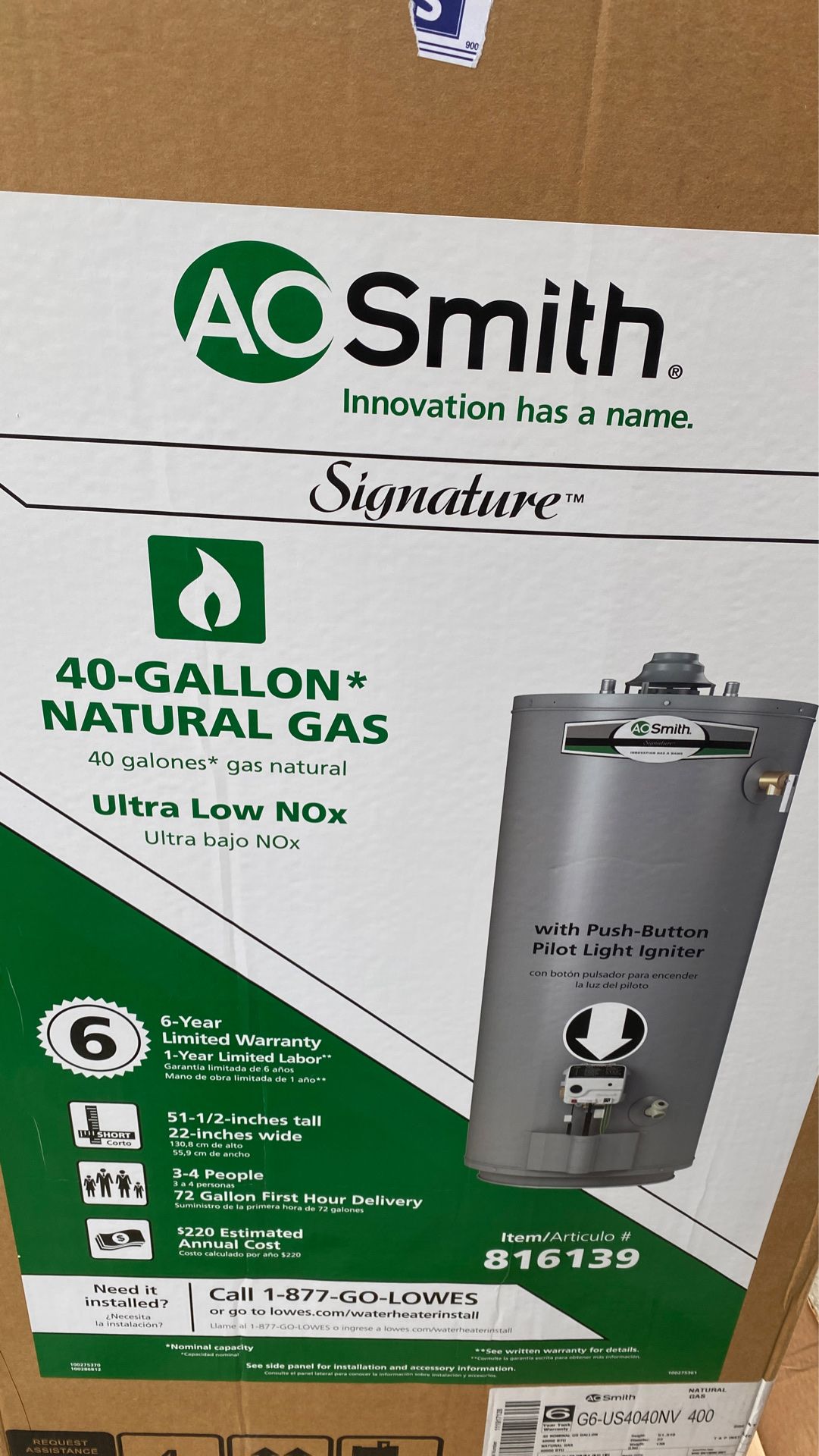 Hot water heater. AO Smith.