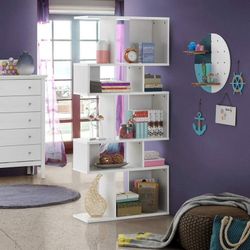 5-Tier Wood Geometric Bookshelf S- Shaped Modern Storage Shelf