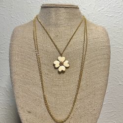 Vintage Enamel Heart Flower 3 Strands Long Necklace