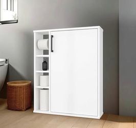 Newly Assembled Bathroom Cabinet with Shelves White Storage Organizer 4 Open Shelves
