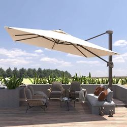 11 FT Patio Umbrella Offset Cantilever Outdoor Umbrella Aluminum Market Hanging Umbrellas, Unlimited Tilting System & Cross Base