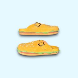 Helloslippers Burgerstocks Hamburger Slippers Yellow Suede Clogs Light Size 10