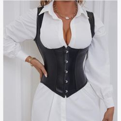 Women's Faux Leather Gothic Corset Waist Trainer Underbust Bandage Sleeveless Vest Body Shaper