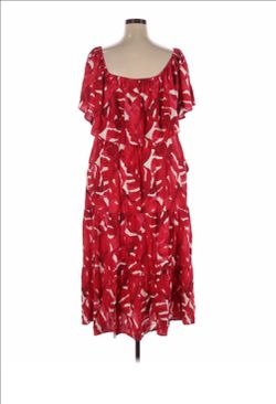 City Chic Red Abstract Print Tiered Midi Dress