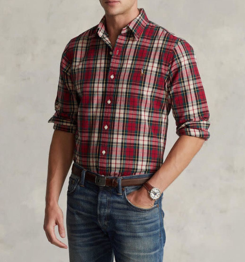 Ralph Lauren Men's Classic Fit Red Plaid Flannel Shirt Size S