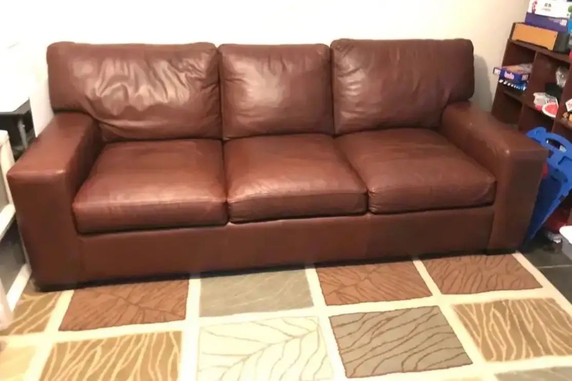 LARGE RED BROWN GENUINE LEATHER SOFA