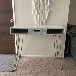 Modern Glam Chic Faux Marble makeup Vanity living room Console Hallway Entryway gold Legs Desk Table