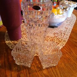 Crystal Cristal Vase And Candle Holders 