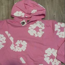 Pink And White Denim Tear Hoodie 